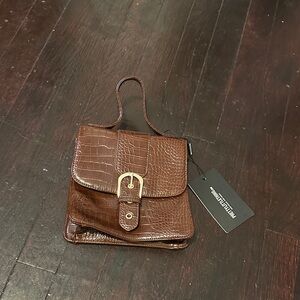 Elegant Brown Crocodile Pattern Mini Bag